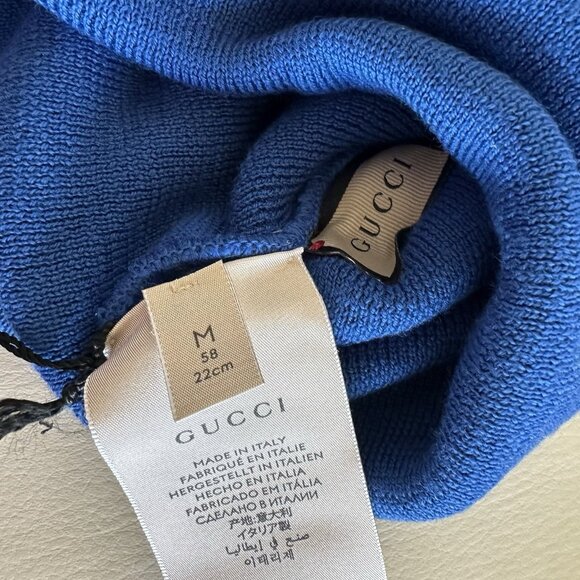 NWT GUCCI blue wool beanie hat with logo Size 58 cm / Medium 100% authentic - Picture 8 of 8